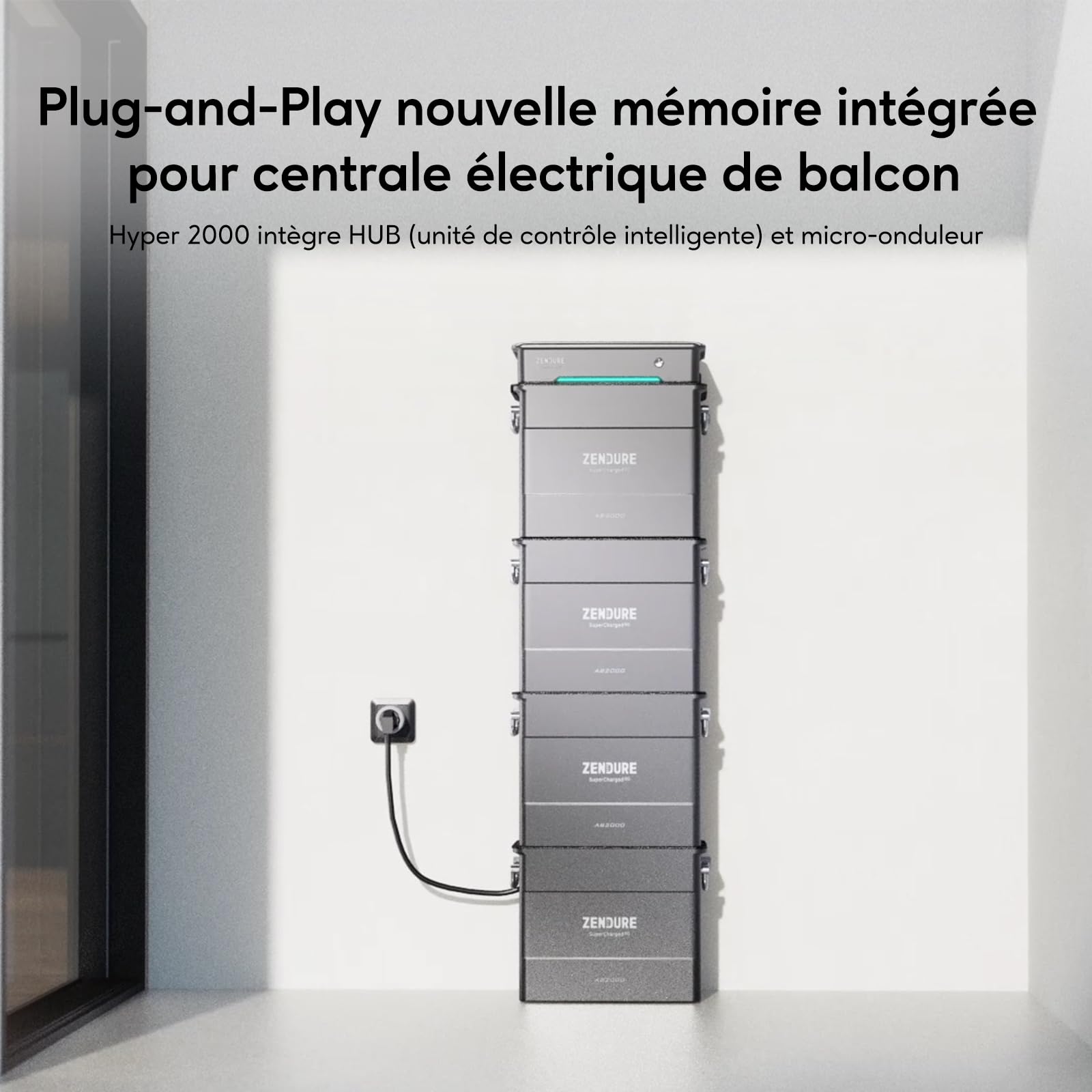 Zendure Solarflow Hyper 2000 avec AB2000 1920Wh, Centrale Électrique de Balcon avec Entrée Solaire 1800W, Hub Intégré(Unité de Contrôle Intelligente) Micro Onduleur, Charge AC Bidirectionnelle 1200W