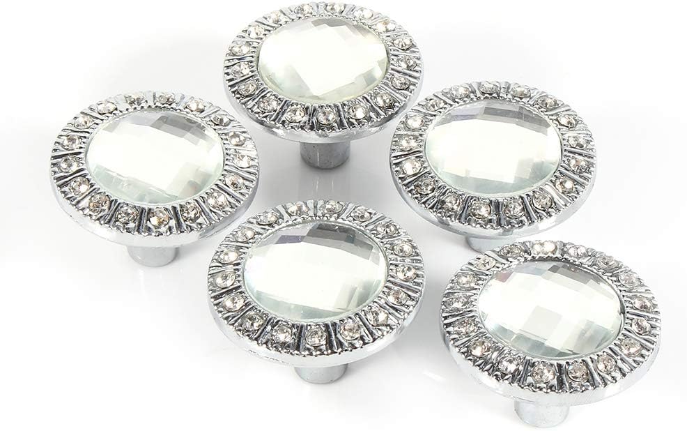 Fdit 10pcs Fashionable Decorative Clear Crystal Drawer Knobs, Shiny Rhinestone Home Bathroom Cupboard Drawer Door Pull Handle Decoration (Silver)