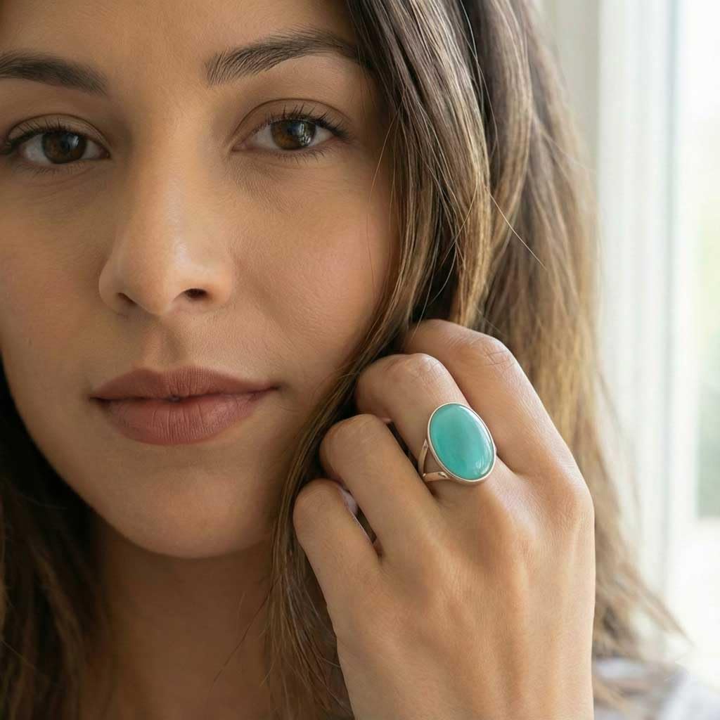 JEWELOPORIUM 925 Sterling Silver Overlay Handmade Jewelry Oval Labradorite, Rose Quartz, Crystal, Tiger Eye Chunky Natural Gemstone Boho Ring For Women