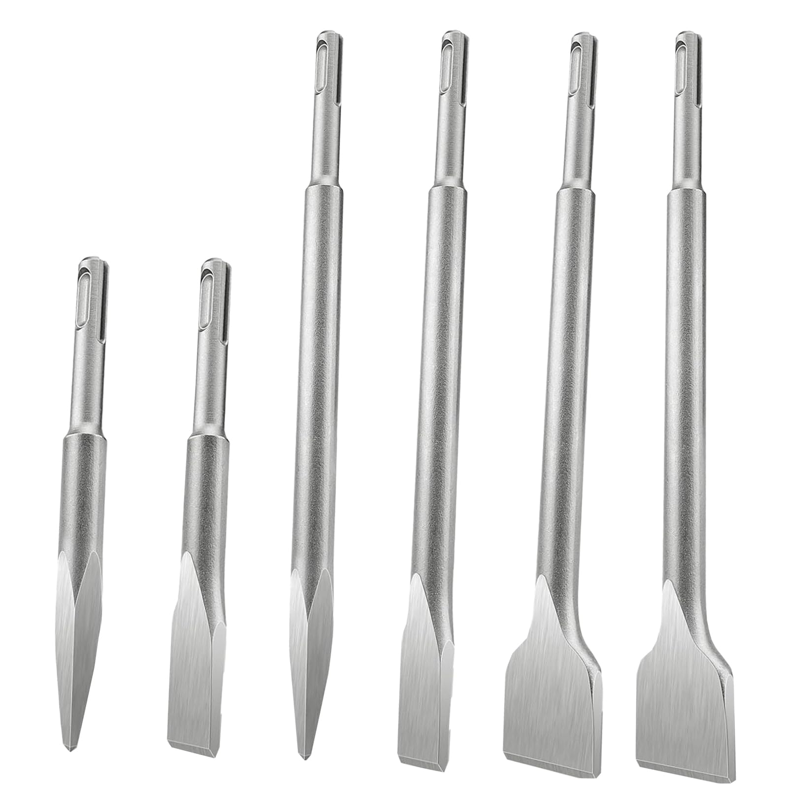Set di 6 scalpelli SDS Plus (2 scalpelli piatti, 2 scalpelli larghi, 2 scalpelli a punta), scalpello a spatola per calcestruzzo, muratura, piastrelle, colla per piastrelle, pietra naturale