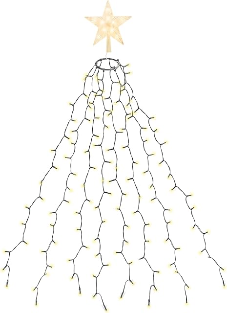 SALCAR Christmas Tree Lights with Topper Star, 2m x 8 Strands 290 LEDs Fairy Lights for 6-8ft Christmas Tree, Easy to Install Tree Decoration Lights with 8 Modes Memory Timer Function, Warm White