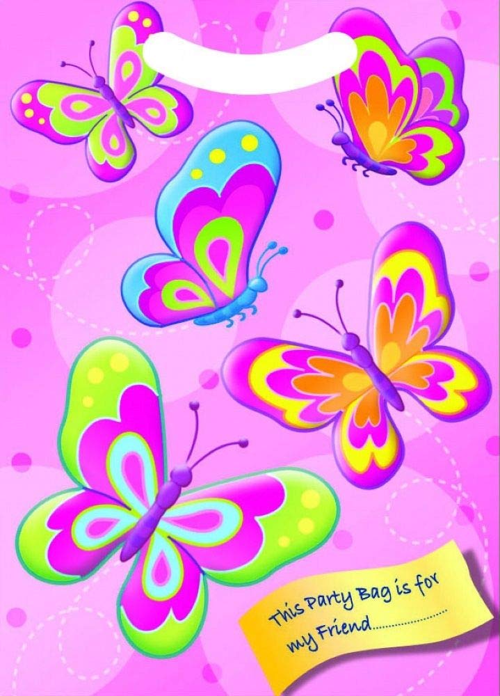 Girls Pink Butterfly Party Loot Bags ~ Pack of 6 Party Loot Bags