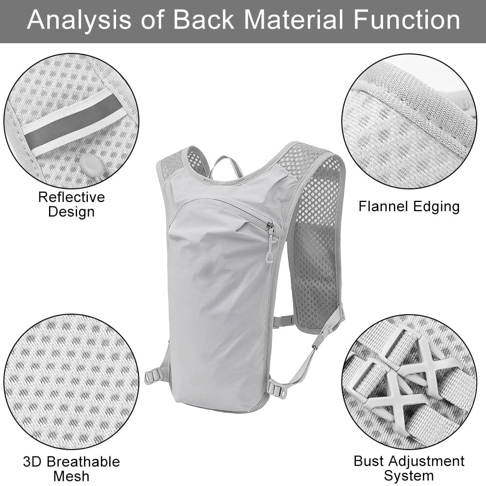 Running Vest For Men Women Lightweight Breathable Running Backpack Reflective Adjustable Hydration Vest with Phone Holder & Storage Functional Running Accessories For Cycling Hiking Marathon — view 3