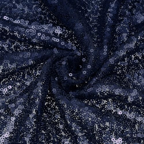 Tissu à paillettes bleu marine QUARKZMAN en velours au mètre 1 yard pour couture