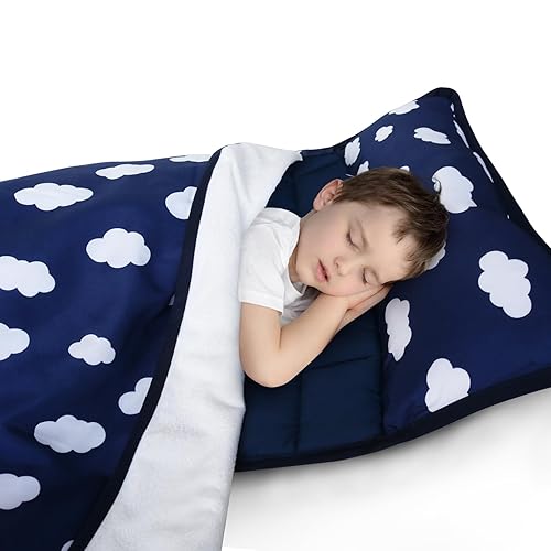 Biloban Tapete para siesta para niños pequeños con almohada y manta, tapete portátil para siesta para preescolar, jardín de infantes, saco de dormir