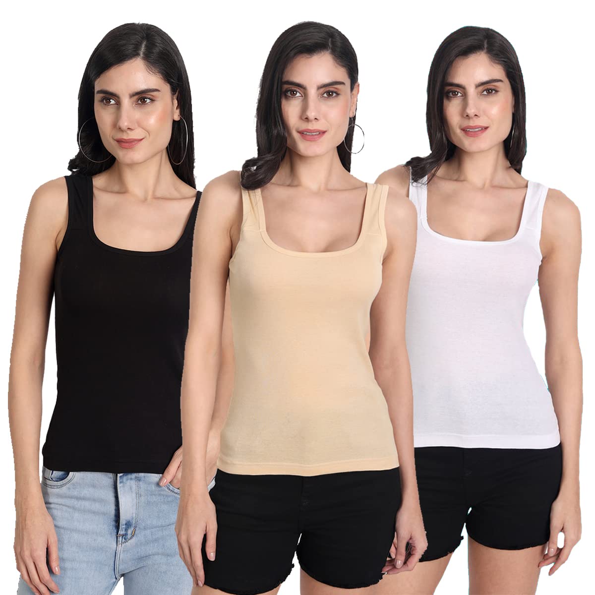 aimly Women's Cotton Sleeveless Camisole Slip Spaghetti Pack of 3-picture-15