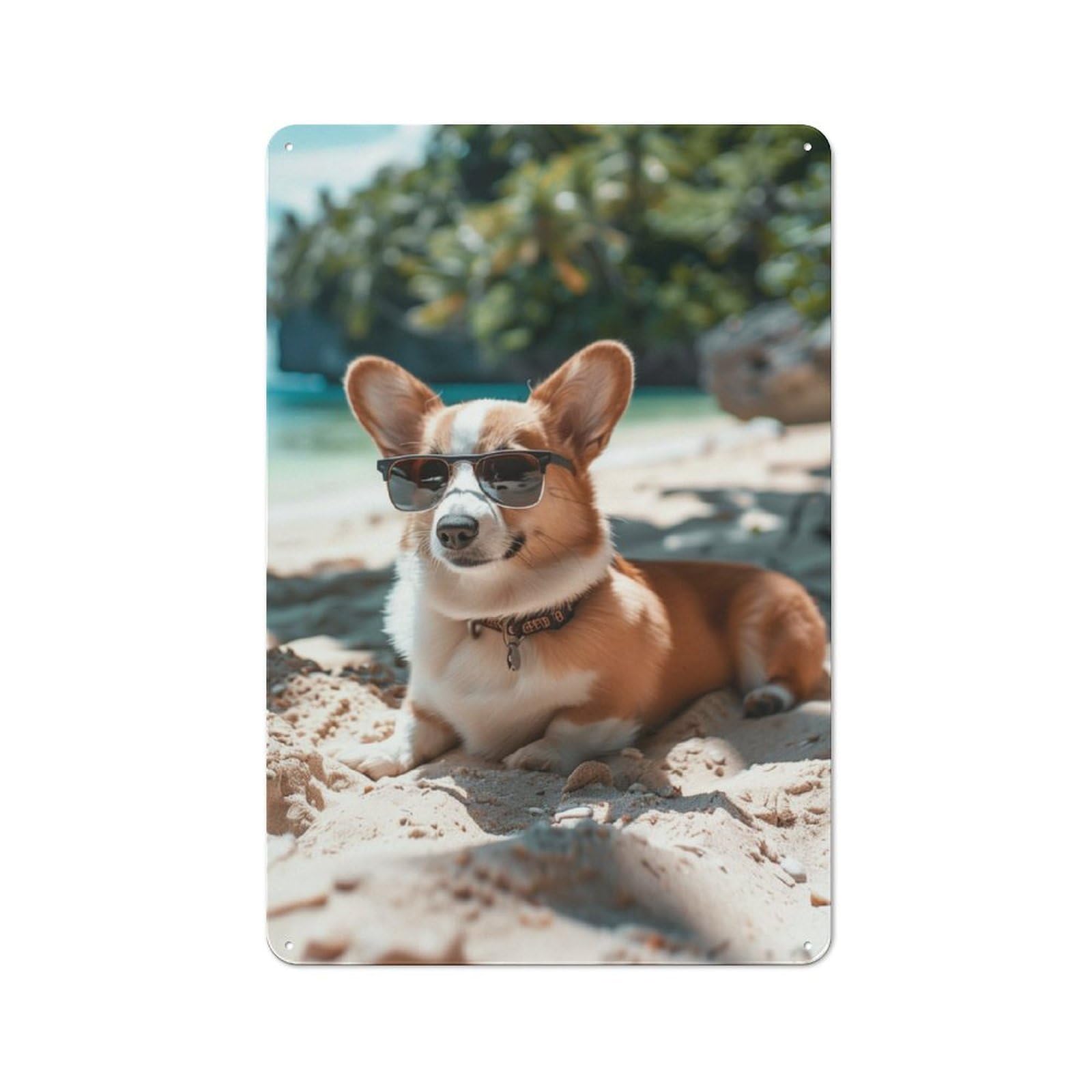 Junmoney Corgi Tropical Beach Chill Rustic Metal Sign 30X20cm For Man Cave Or Games Room, For Vintage Wall Decor Fans, For Garage And Workshop Walls
