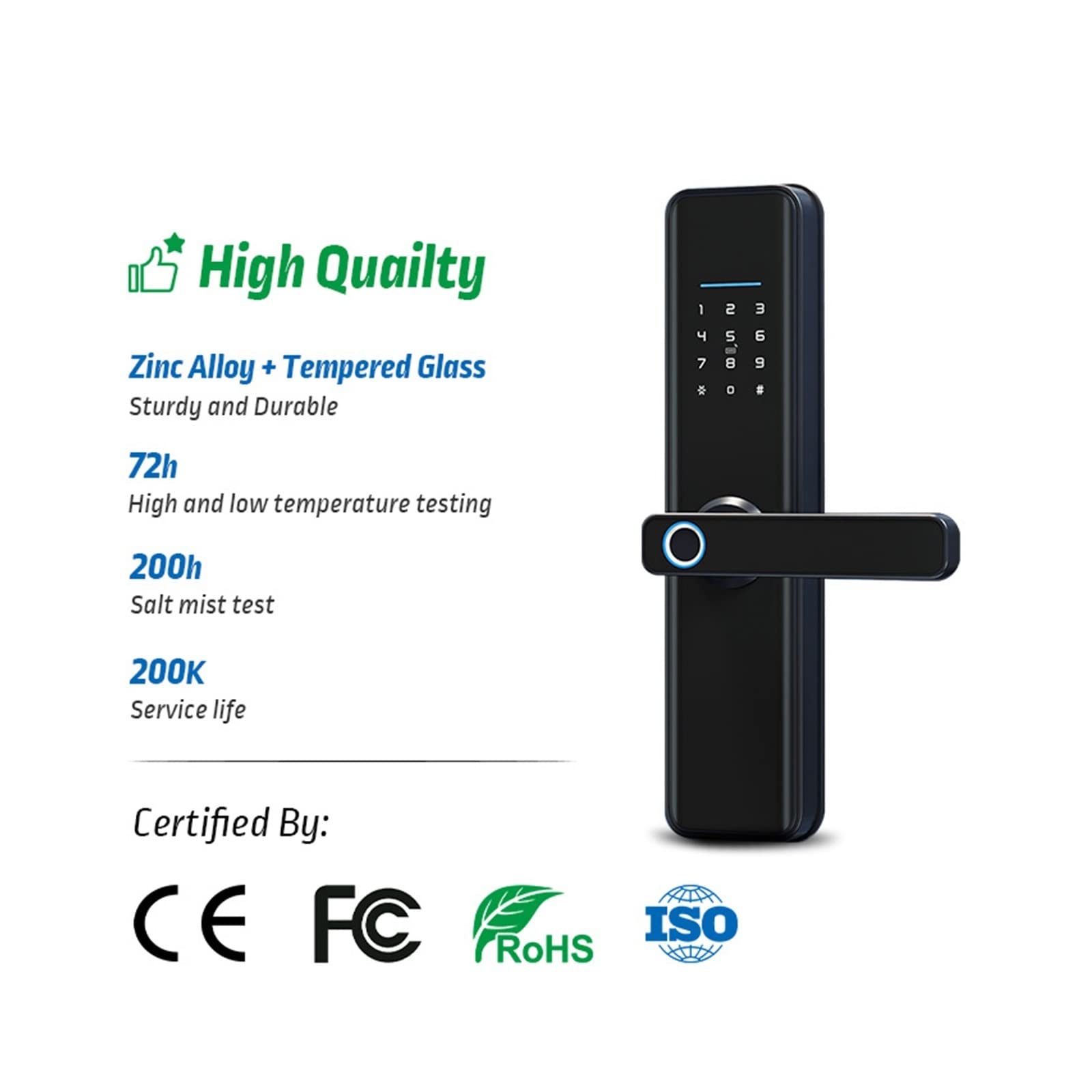 Inteligentny zamek do drzwi, Wodoodporny odcisk palca Tuya cerradura inteligente fechadura eletronica sliver inteligentny zamek do drzwi do domu, sypialni, hotelu, biura, apartamentu(X7tyS-5085)