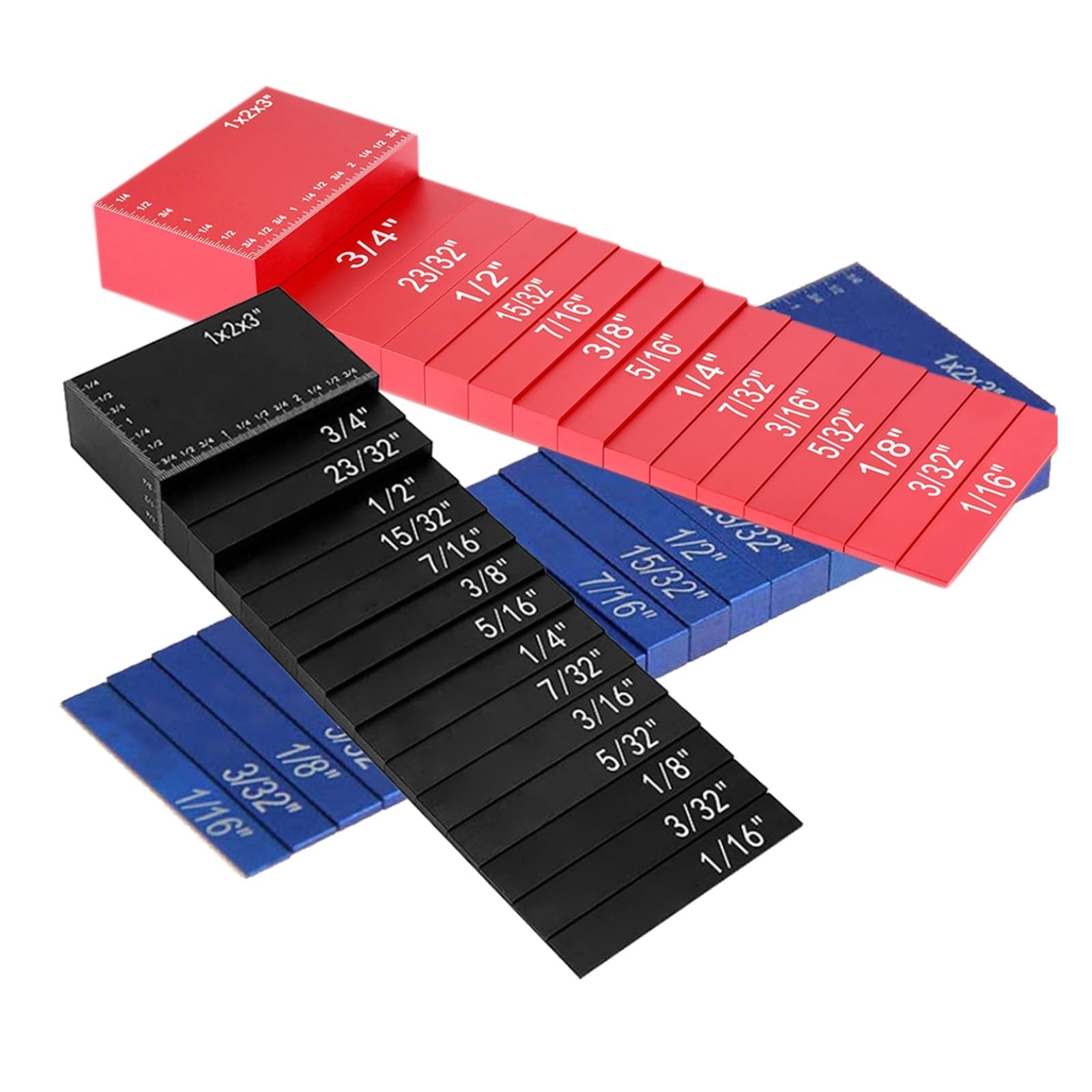 Gauge Block, 15Pcs Woodworking Precision Aluminum Height Gauge Set Setup Bars Gauge Block Set(Rosso)