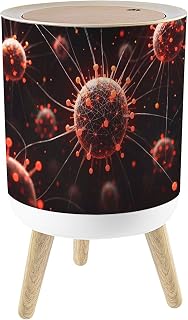 Small Trash Can with Lid Neuron Nerve Cells Human Cell Nucleus Structures Red Orange Hues 1.8 Gallon/7L Garbage Can Waste Bin with Press Top Lid Legs Waste Basket for Bathroom Kitchen Bedroom
