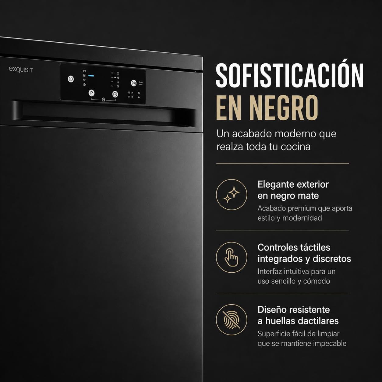 Exquisit® Lavavajillas 60cm Negro Libre Instalación 14 Servicios Clase D | 4 programas de lavado, inicio diferido, bajo consumo y funcionamiento silencioso para uso diario