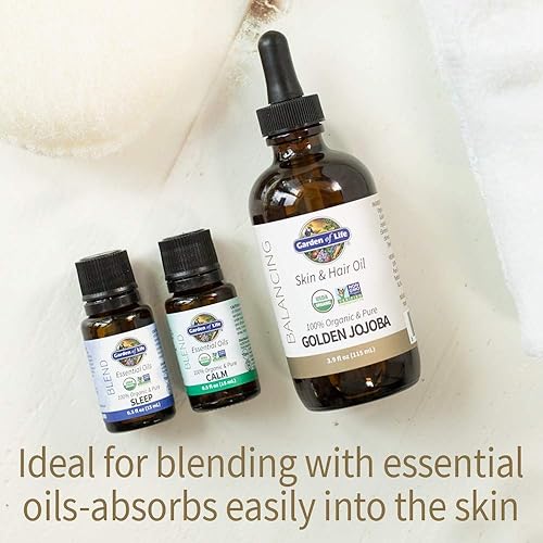 Miniatura 3 de Garden of Life Aceite de jojoba 100% orgánico y puro aceite de jojoba dorado para cabello, piel y cara, aceite corporal de jojoba prensado en frío,