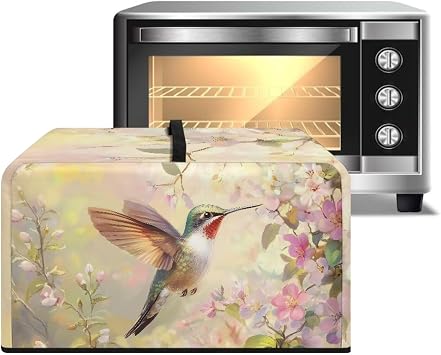 Countertop Microwave Oven Cover Dust Protection Small Appliance Toaster Ovens Dust Cover for Kitchen Decor, 20.9 x 15.7 x 12.4 Inches, L, Hummingbird Pink Flower