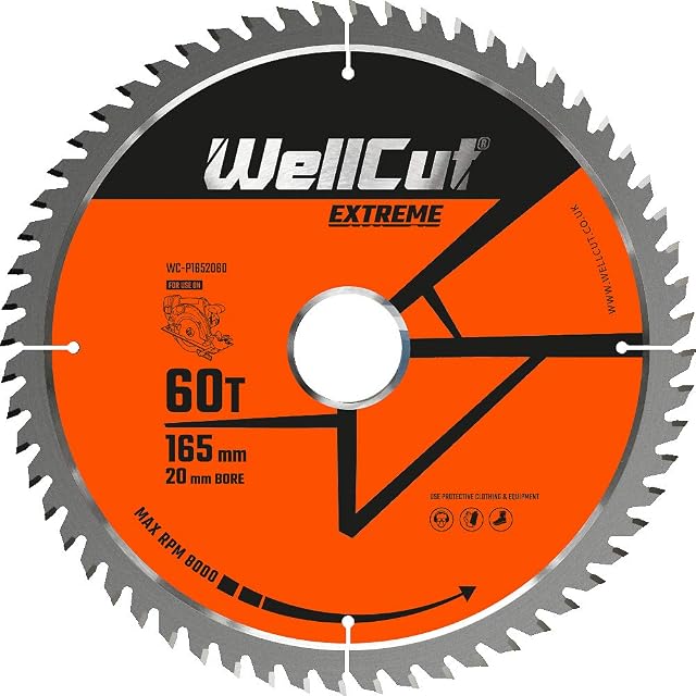 WellCut TCT Extreme Circular Saw Plunge Saw Blade 165mm 20mm Bore 28T, 48T, 60T (60 Teeth)