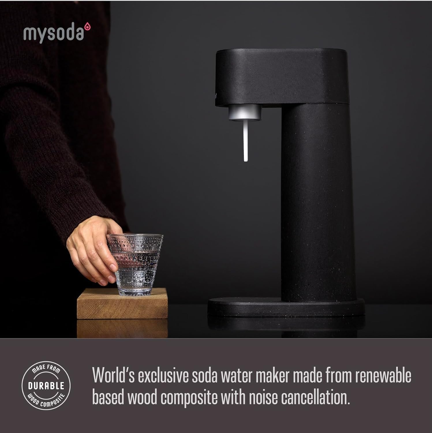Mysoda Woody Black - Máquina de carbón vegetal, incluye botella de agua, negra (sin cilindro de CO2)