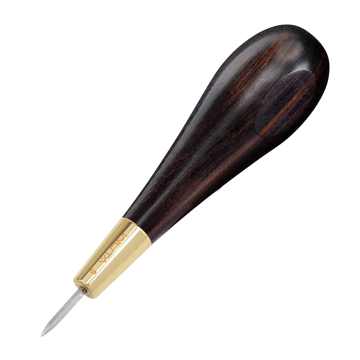 WUTA Leather Stitching Awl, Wood Handle Diamond Shape Blackwood & Brass Craft Tool, Handmade Sewing Tools DIY Leather Crafts with Storage Box（S）