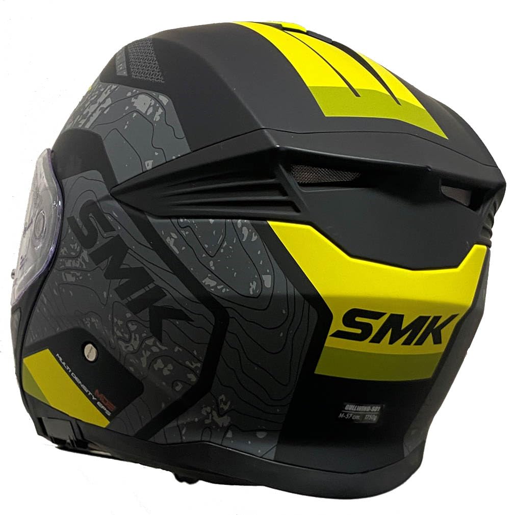 Casco de Moto Modular SMK Gullwing Navigator Abatible con Visor Solar Gris Amarillo - Homologado P/J ECE 22.06 - Designed