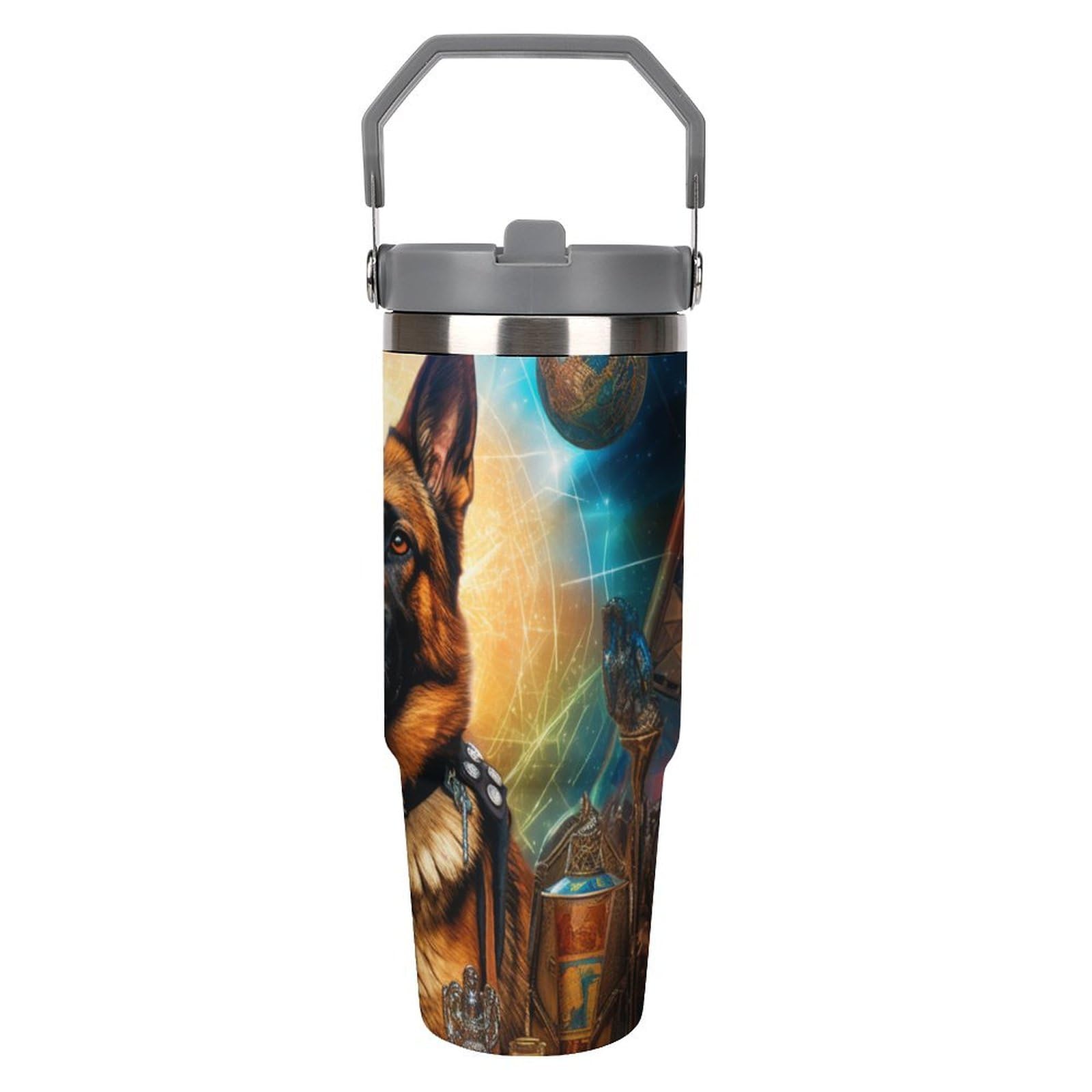 3D Printing German Shepherd Insulated Travel Mug - Stainless Steel - Leakproof with Straw - Ideal for Hot and Cold Beverages 30oz