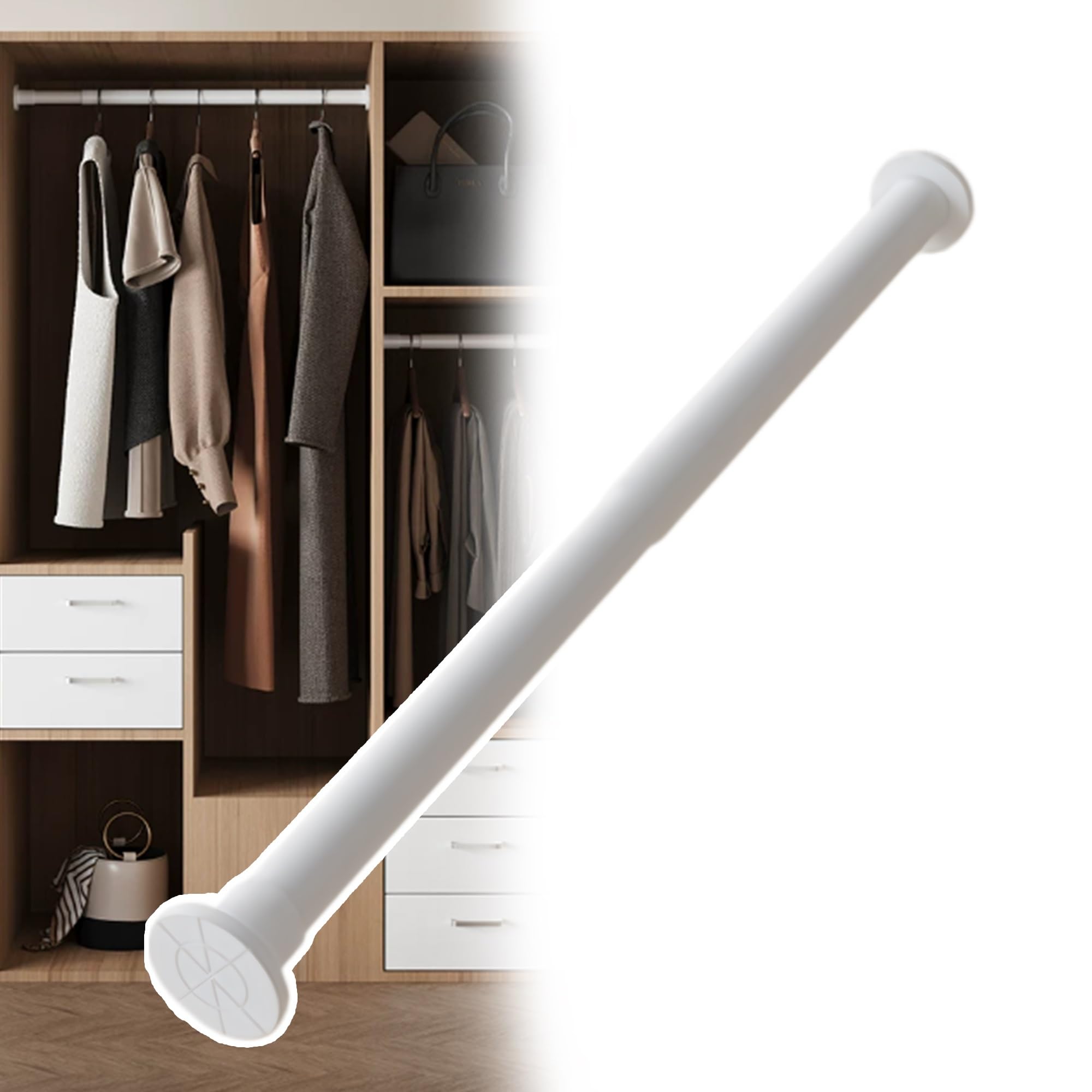 Minimalist Wardrobe Telescoping Rod, No Drilling or Adhesive Required, Made of Carbon Steel, Ideal for Home Storage(White,1.1-2.9m/3.6-9.5ft)