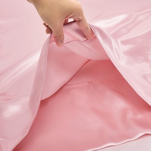 Miniatura 7 de VACVELT Juego de sábanas de satén de 4 piezas, tamaño Queen, juego de sábanas de satén rosa para colchones de bolsillo profundo de 18 a 24 pulgadas,