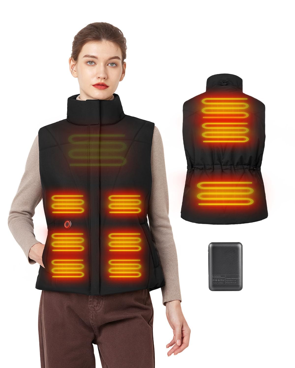 Chaleco Calefactable Mujer, Chaleco Calefactable con Batería de 10000 mAh para Mujeres, 3 Niveles de Temperatura de Chaqueta Calefactable, Perfecto para Esquiar,Acampar