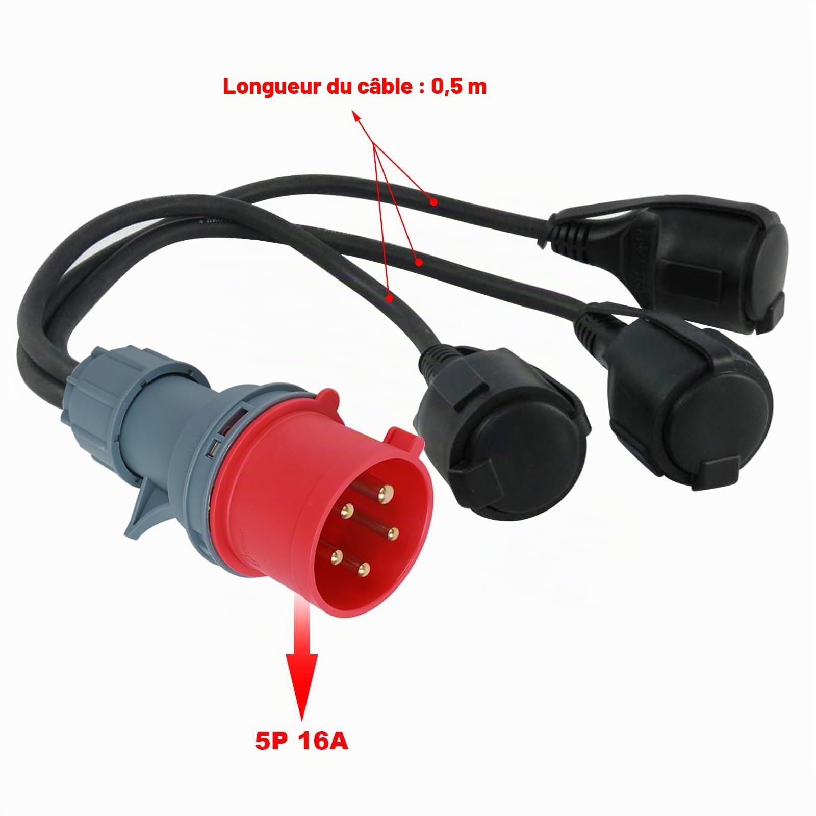 H05RR-F Adaptateur CEE 400 V 16 A mâle vers 3 coupleurs 230 V – H05RR-F 3 x 1,5 mm