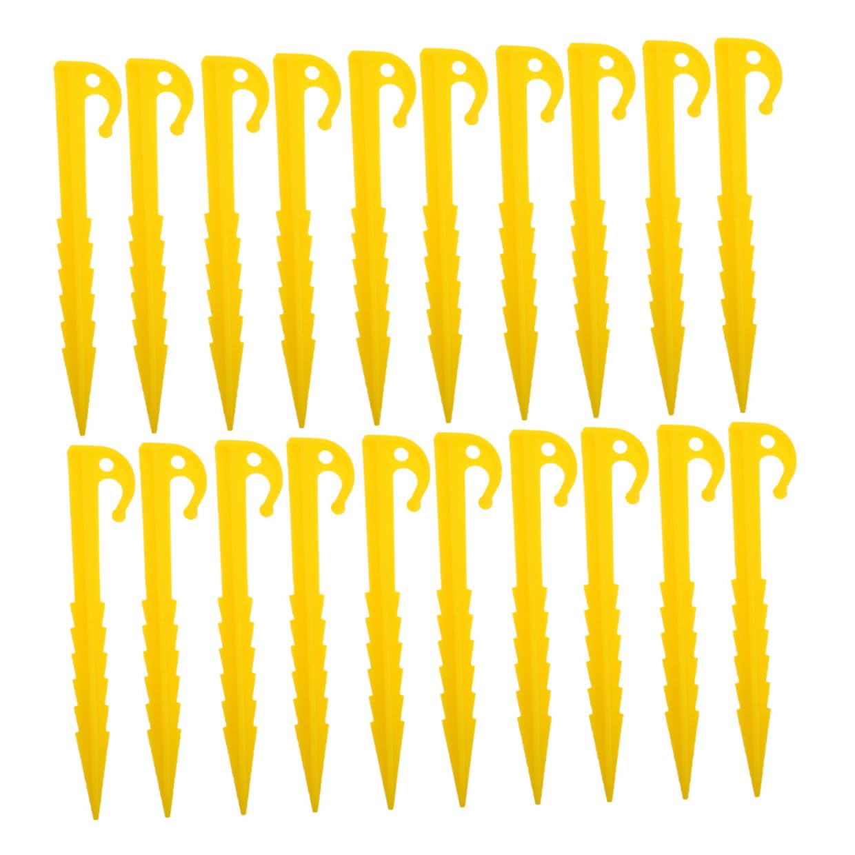 Piquetas de plástico antideslizantes de color amarillo visible para acampada exterior 50 piezas