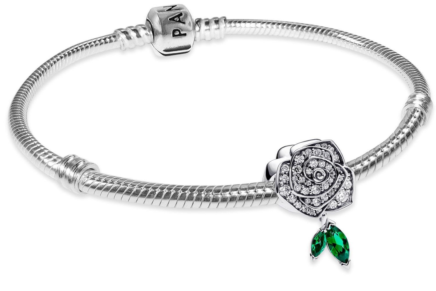 PANDORA Damen-Armband Silber Funkelnde Blühende Rose Starter-Set 68317 | mit Charm, zauberhafte Geschenkidee,
