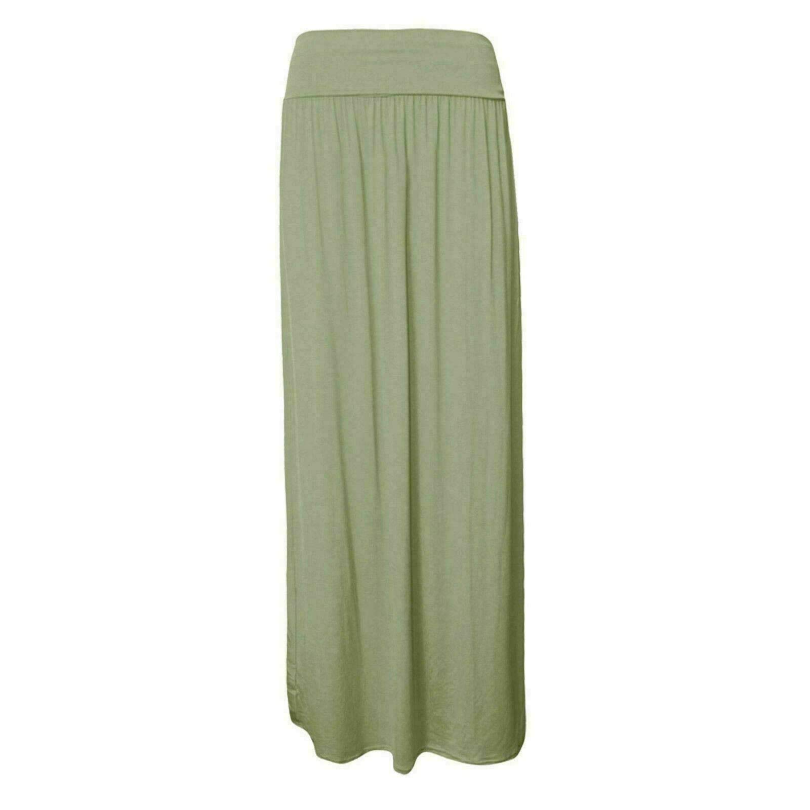Fashion 7Star Women's Khaki Stylish Comfy Fold-Over Flare Long Maxi Skirt Fold Over High Waist Gypsy Maxi Skirt ( Uk 24-26)