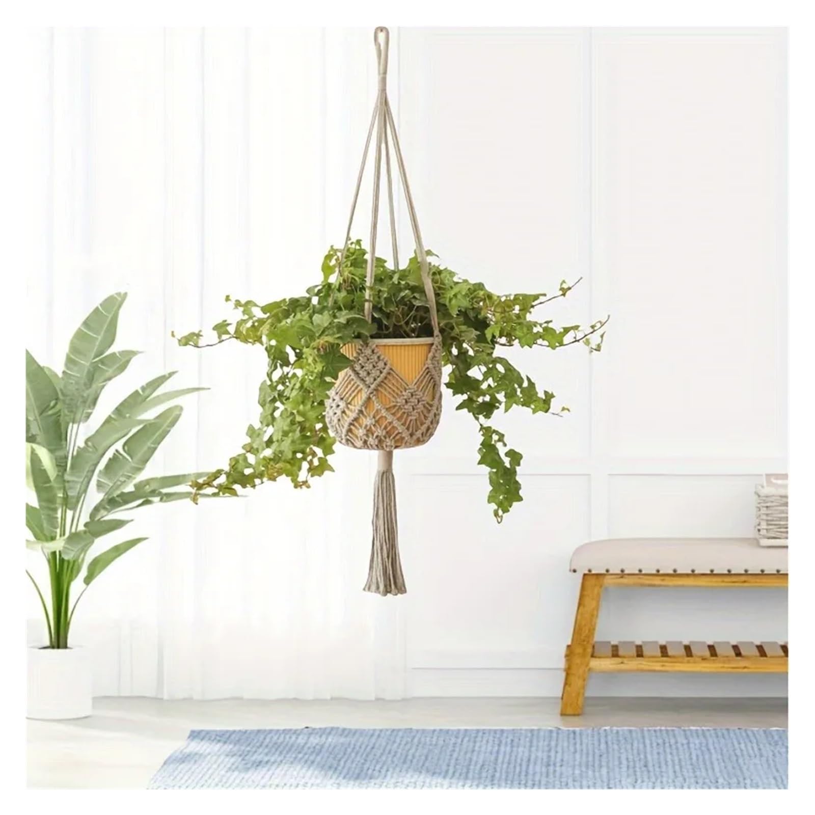 Appendini per Piante Macramè 1pc Macrame Plant Hanger for piante grasse appese for interni ed esterni Corda di cotone intrecciata Cestino appeso con custodia a rete(Black)