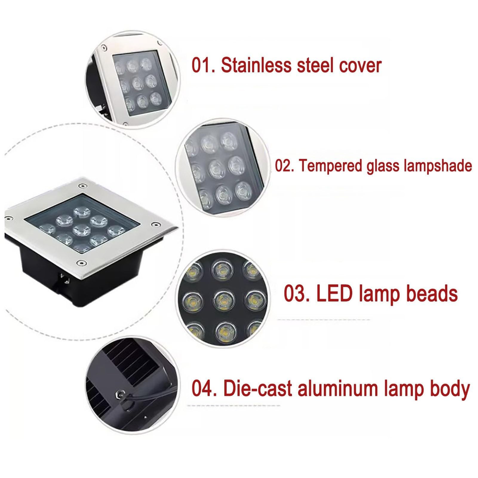 Lampa ogrodowa LED do zabudowy, 4 W, do użytku na zewnątrz, wodoszczelne, IP67, na taras, trawnik, oświetlenie krajobrazu, ciepła biel, 12 V, trwałe lampy podłogowe, idealne na patio i