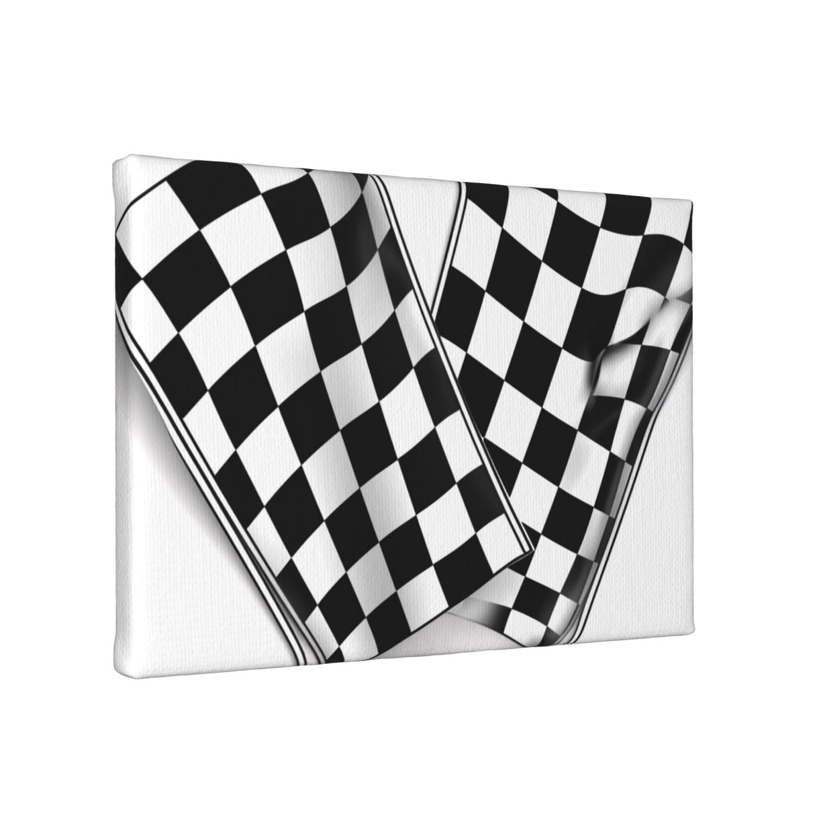 YKLJG Checkered Flags Race Flag Printed Wall Art Canvas Painting 30x20 CM Wooden Framed Picture Painting Artwork Prints for Bedroom Kitchen Home Office Decor