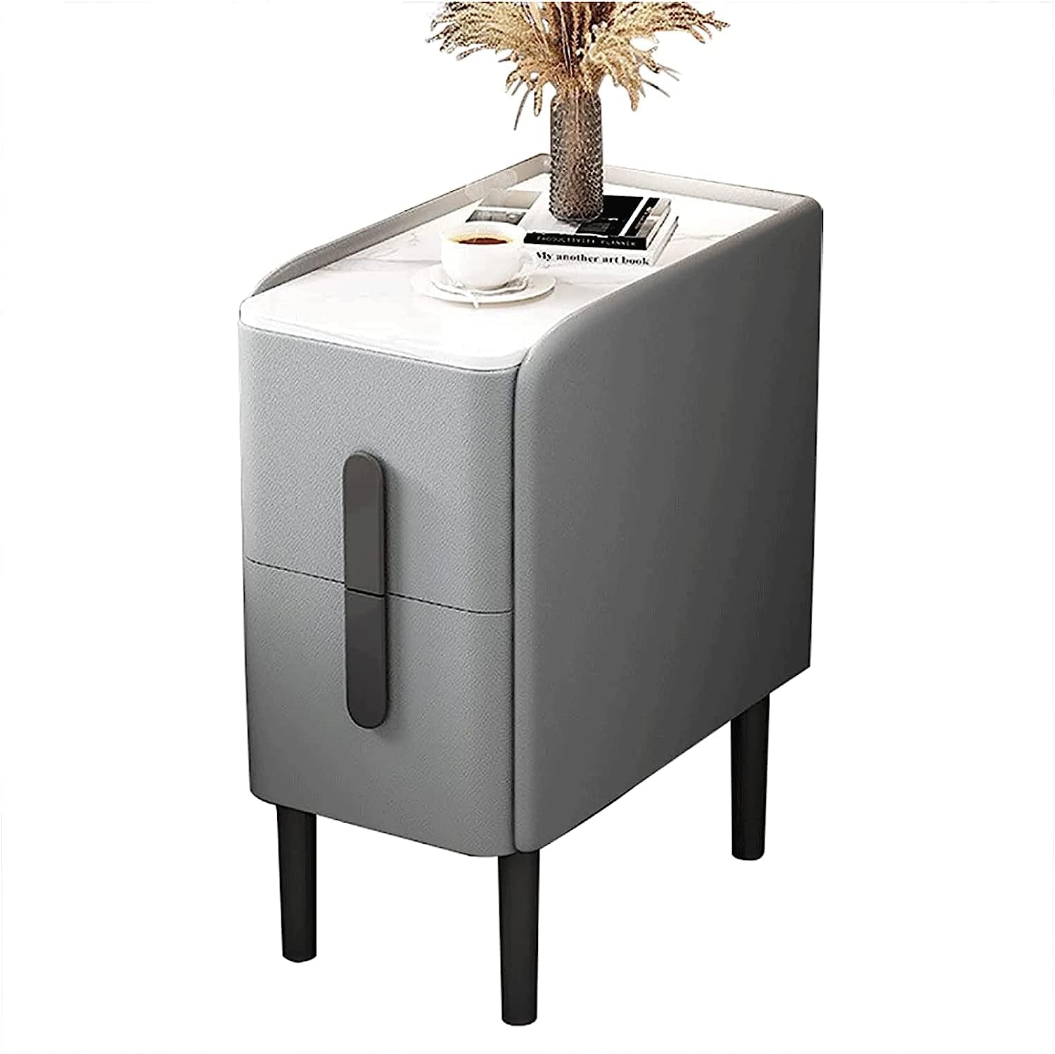 BHGFYXBS Nightstand Pine Frame End Table 2 Drawers Bedside Cabinet Leather Bedside Table Sintered Stone Countertops Bedside Dresser,Light Gray-35X40Cm,Light Gray-30X40Cm,Light Gray-30x40cm