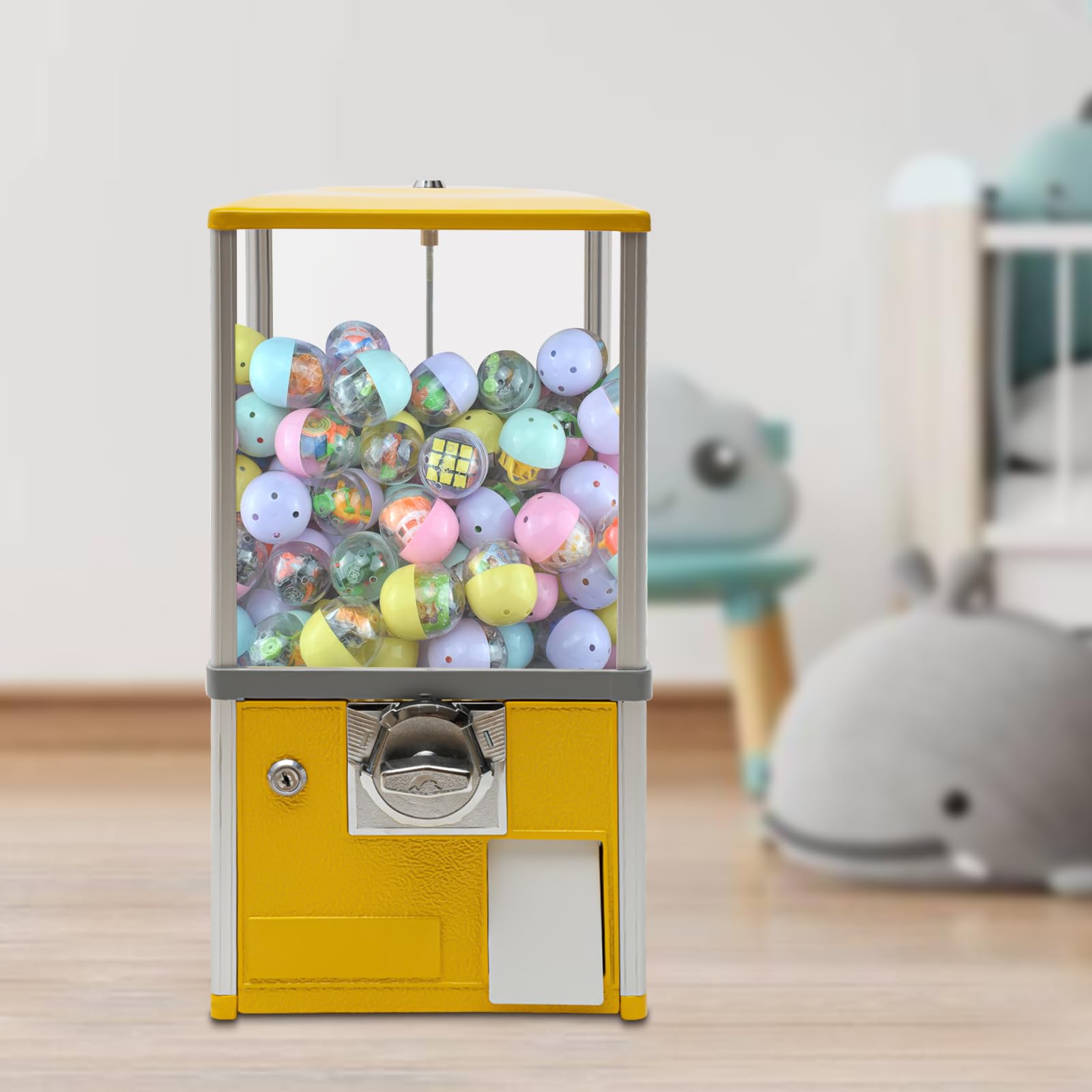 MhdunueSK Gumball Machine,Vending Machines for Business,1.77-1.97Inch Ball Diameter,800 Coin Bank Capacity,25 Cent Coins,Vending Machine for Selling Capsule Toys Candies (Yellow)