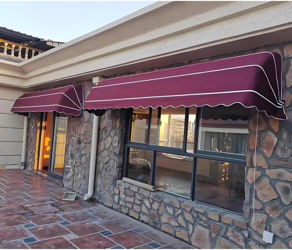 Door Window Canvas Awning, Outdoor Manual Folding Shade Canopy Cover, Patio Arc Retractable Canopy, for Deck, Balcony, Yard, Canopy Porch(Rosso,145X60X60CM)