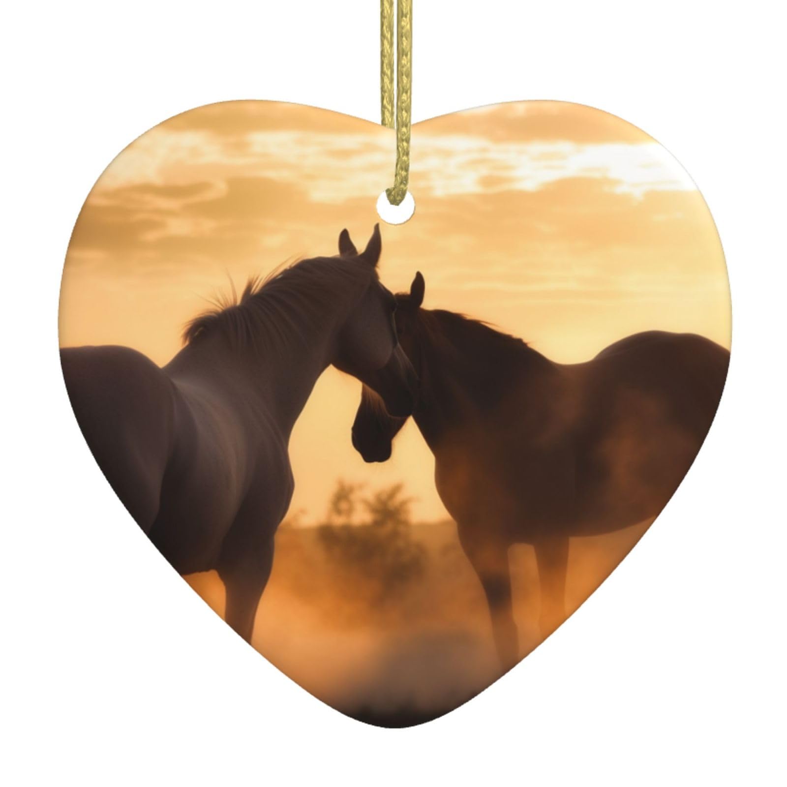 Ceramic Christmas Tree Hanging Ornaments with Gold Ropes Christmas Tree Decorations Heart Ceramic Horses in Love Pendant Keepsake Decorations for Holiday Xmas Gift Ideas