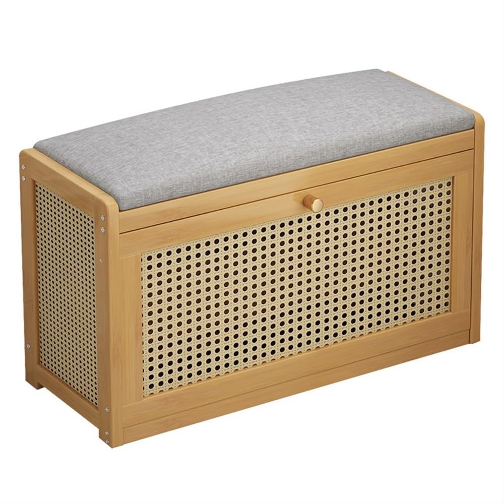 Banc à chaussures en bambou élégant avec coussin d'assise confortable