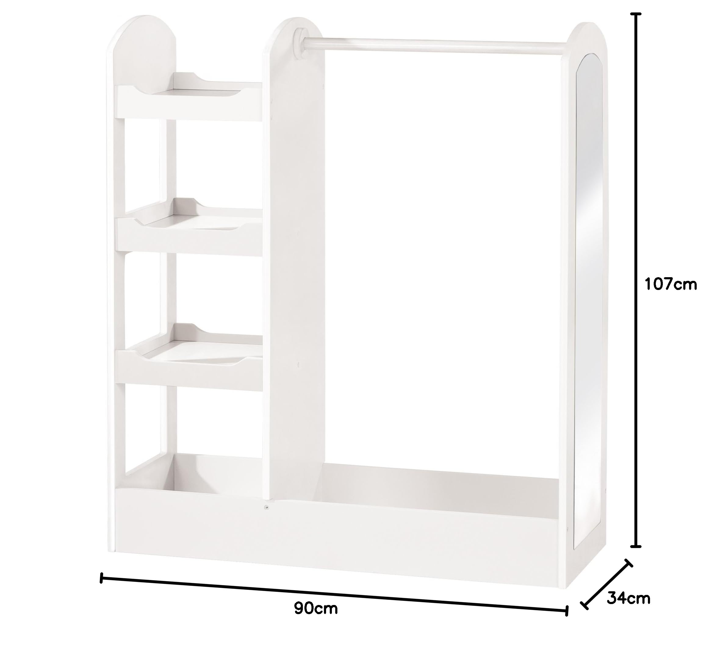 roba Guardaroba per Bambini in Legno - Appendiabiti con Specchio 3 Scaffali e 2 Scomparti - con Mensole - Armadio per Cameretta dei Bambini - Legno Massello Laccato Bianco