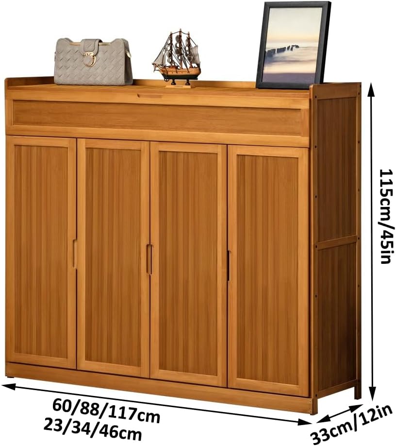 Shoe Storage Cabinet Cabinets Hallway Slim Cupboard Cupboards Hallways Slimline，Large Capacity Bamboo Shoe Cabinet, 7-Tier Narrow Storage with 4 Doors, Top Flap Design, 33cm Deep, Ideal Entr