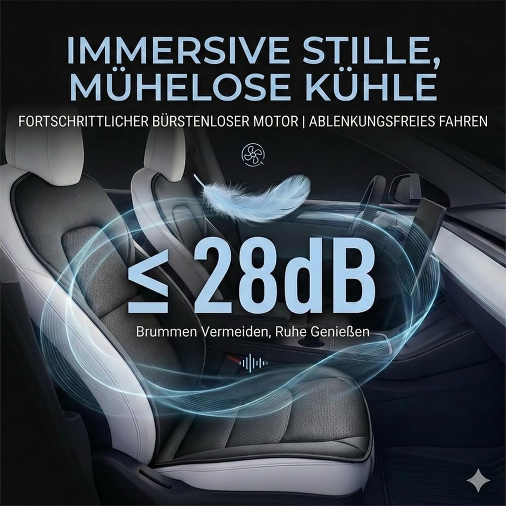 Smart Sitzbelüftung Auto Sitzauflage Passend für Tesla Model 3 Y Automatischer Sensor Atmungsaktives Eisseide Kissen Leiser bürstenloser Motor Belüftet Autozubehör (Schwarz)