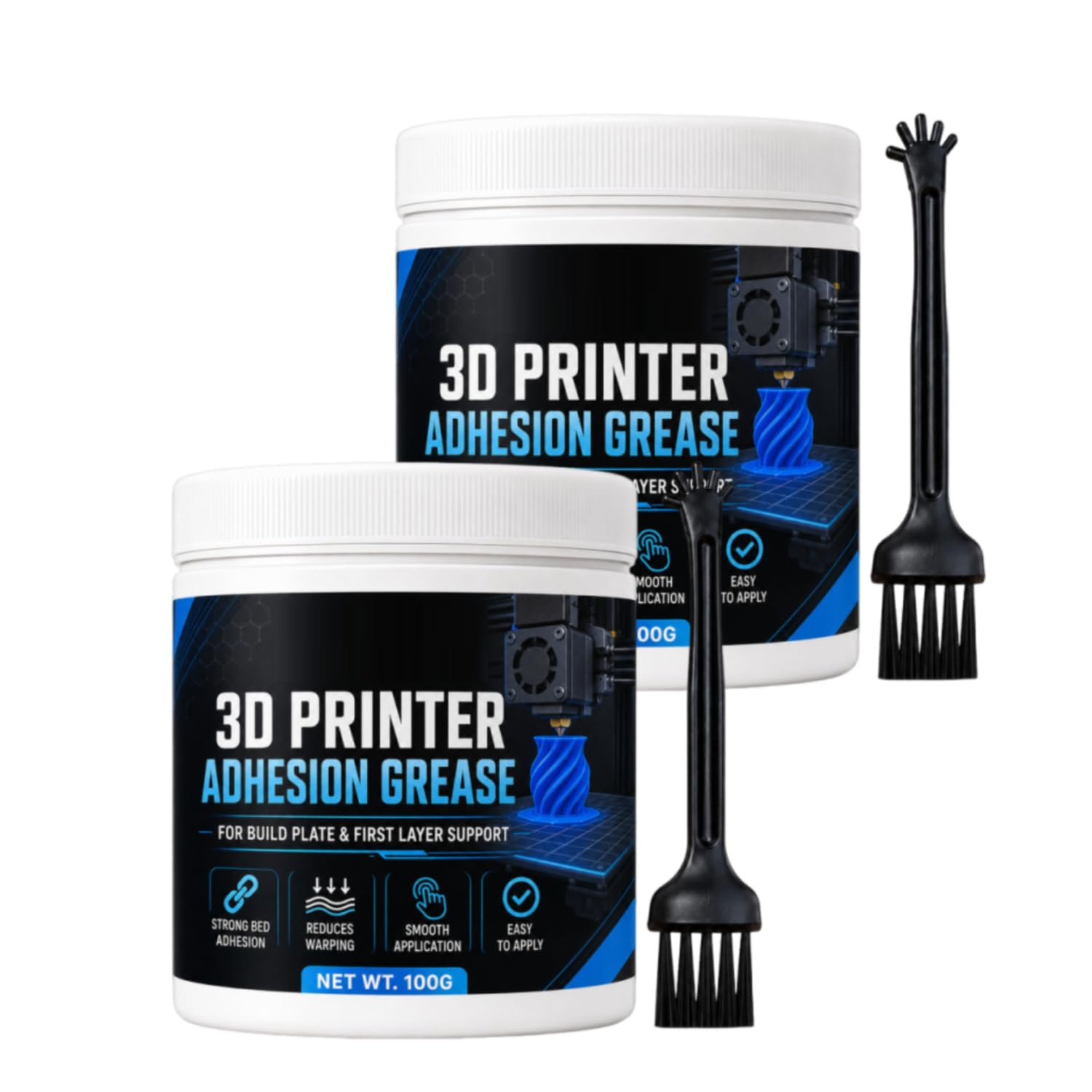 Anti-Warping Adhesion Grease for 3D Printers, Applicator Brush (2pcs)