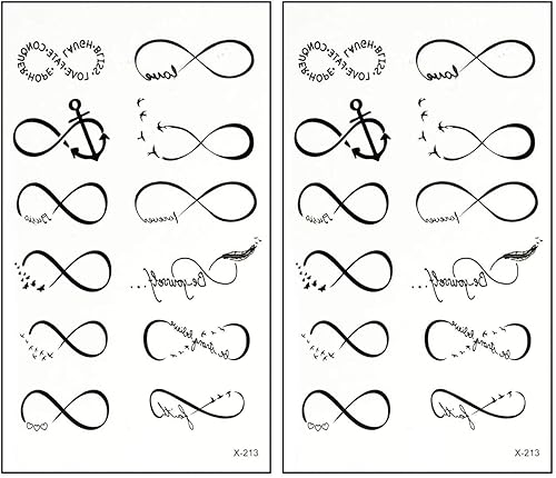 Mini tatuajes 2 hojas de ancla, corazón, pájaro, ocho líneas infinitas, tatuajes de dibujos animados, calcomanías de arte, impermeables, pintura