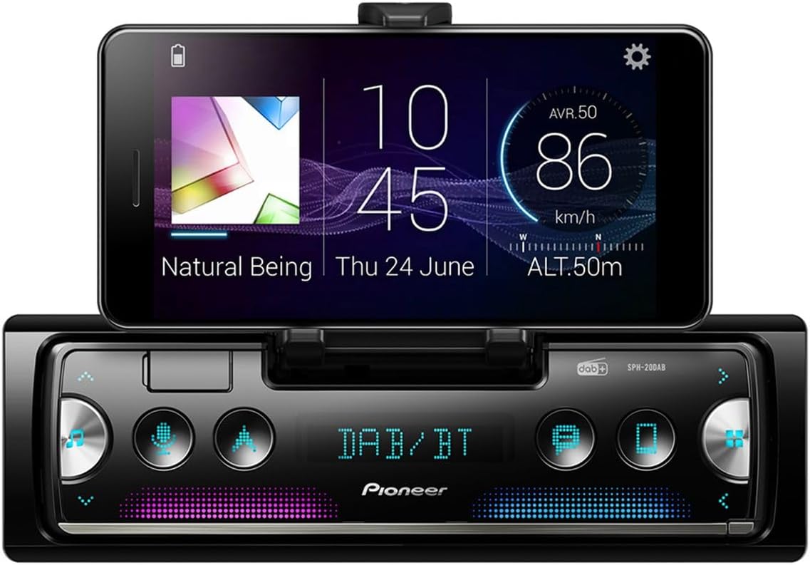 SPH-20DAB Next generation 1-DIN receiver with DAB/DAB+ Digital Radio, Bluetooth, USB and Spotify. Connects to iPhone & Android devices.