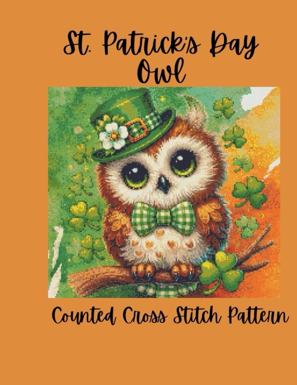 St Patrick's Day Owl: Green Clover Owl Counted Cross Stitch Pattern