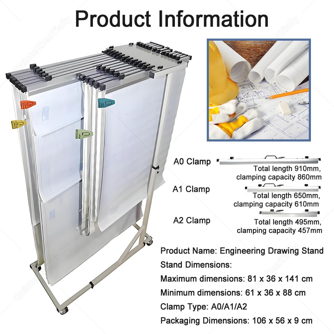 Organizador Documentos Ingeniería Acero 12A0Clamps | Estantes Ajustables Oficina,Altura & Longitud Ajustables,Diseño Montaje Protege Dings Planes,Organización Escritorio Oficina