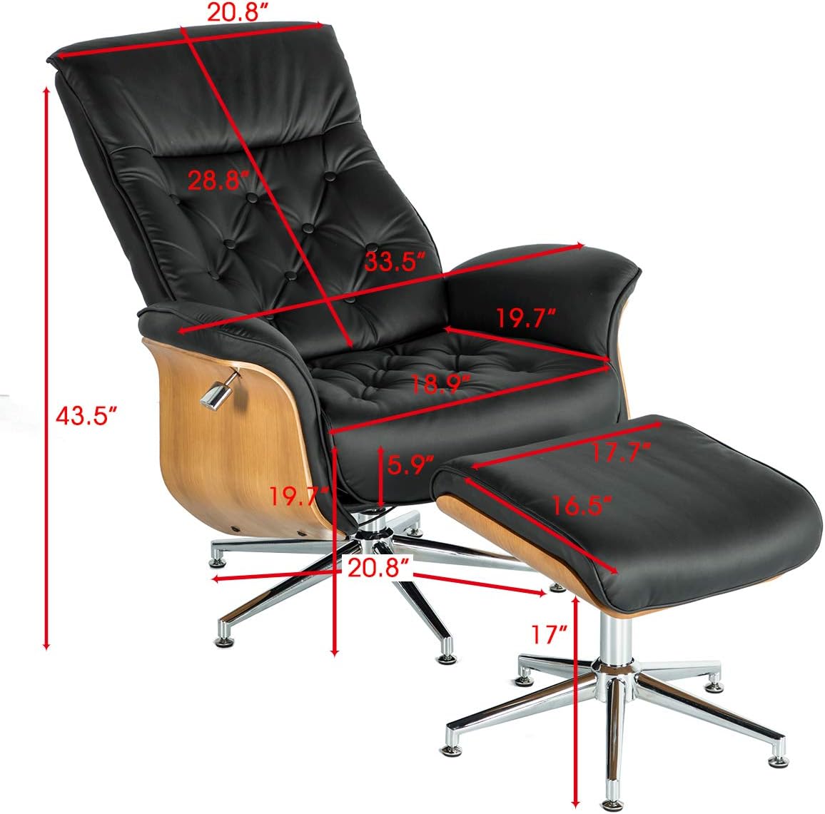 Image showing detailed dimensions of the lounge chair and ottoman