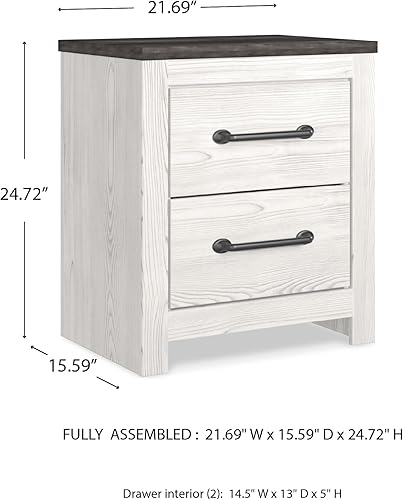 Miniatura 3 de Signature Design by Ashley Gerridan Coastal - Mesita de noche con 2 cajones, 24.72 pulgadas de alto, color blanco/gris Blanco de dos tonos,Marrón