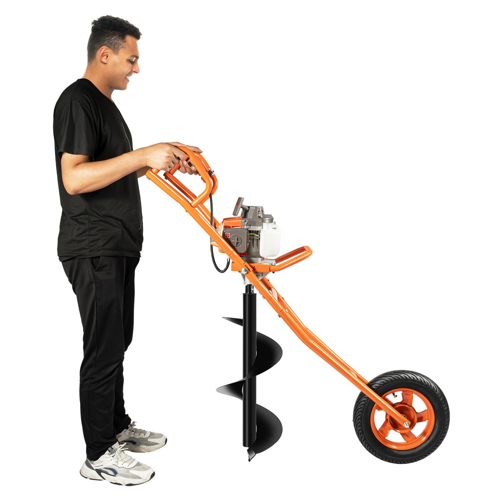 63CC - Trapano a benzina a due tempi, con carrello manuale, trapano per pali con punta da 30 cm, trapano a benzina, adatto per lavori di perforazione in giardino e altri lavori di perforazione