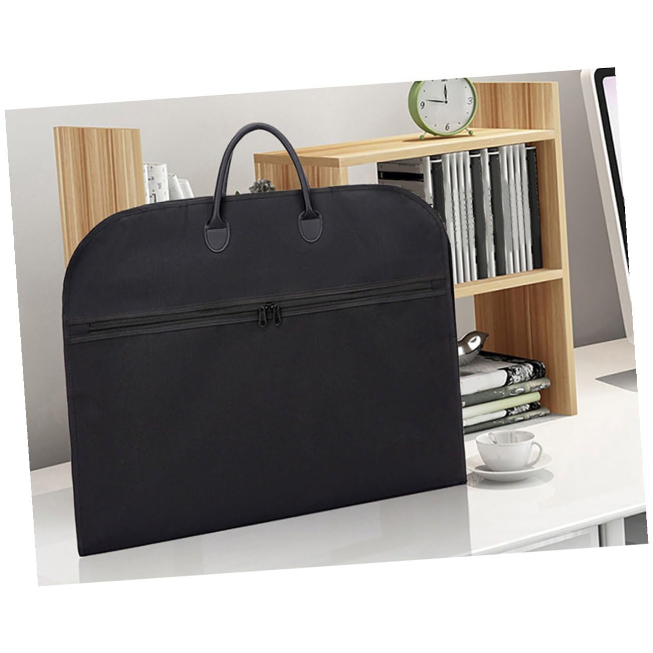 Housoutil Bolsa para Trajes Plegable Portátil Negra Funda para Vestidos y Ropa de Viaje Asas de Cuero para Colgar Tamaño Grande para Trajes Abrigos y Uniformes Adecuado para Viajes de