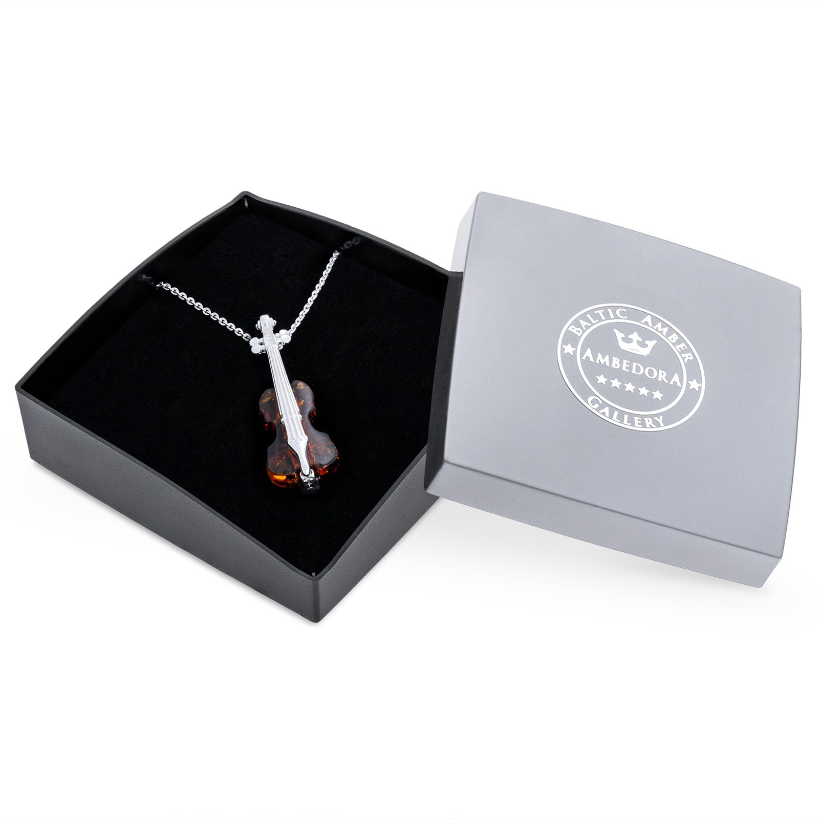 Collana in argento a forma di violino con ambra, ciondolo in argento Sterling 925 su una catena, gioiello musicista, regalo da donna